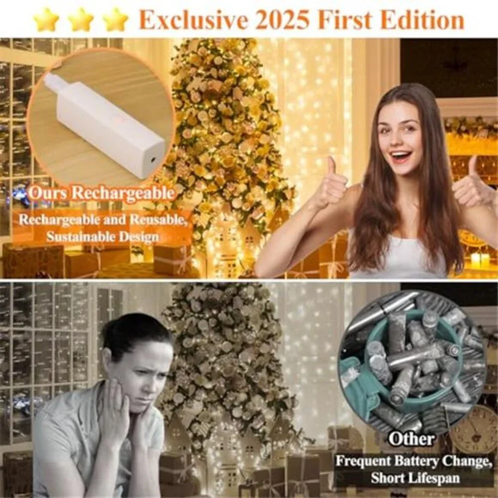 Rechargeable LED Fairy Lights 16FT Warm White Twinkle String Lights Timer